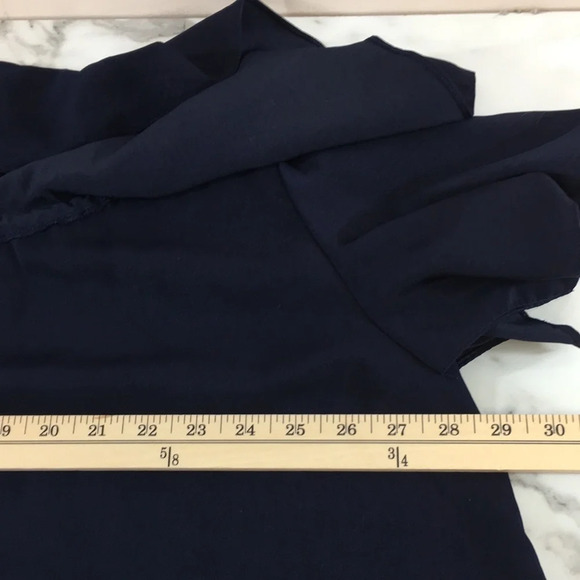 MLM Blouse Womens Small Navy Off The Shoulder Short Sleeve Top Silky Ruffle - Picture 11 of 13